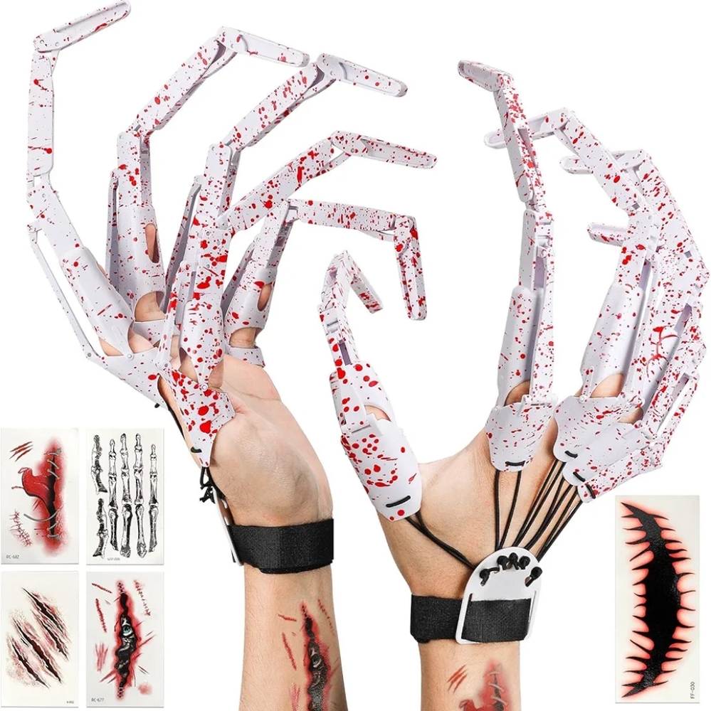 Halloween Articulated Fingers - 1 Pair - White - Brand New